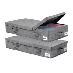 Color:グレー yazi ベッド下収納ボックス 高さ15cm 大容量 折り畳み ベッド下収納ケース 積み重ね 布 衣装ケース 蓋付き 収納ボックス 衣類収納 グレー 幅81×奥行41×高さ15cm 薄型 2個セット (グレー)