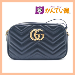 GUCCI グッチ GGマーモント キルティングチェーン ポシェットチェーンバッグ 447632 ゴールド金具 レザー ブラック