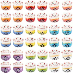 OLYCRAFT 36点 9色 セラミックビーズ ラッキー猫 可愛い アクセサリービーズ カラフルビーズ DIY 手芸 ジュェリー製作用 アクセサリーパーツ 手作り 素材( 招き猫)