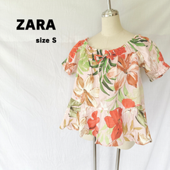 ZARA BASIC ザラ 花柄フリルTシャツ ブラウス リボン