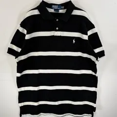 古着 90's/90年代 ポロバイラルフローレン Polo by Ralph Lauren 半袖 ポロシャツ ワンポイント ロゴ 刺繍 大きいサイズ CUSTOM  FIT XXL  ブラック ボーダー メンズ