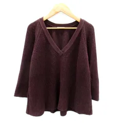 イエナ IENA ニット カットソー 七分袖 Vネック 無地 オーバーサイズ ブラウン /SY31