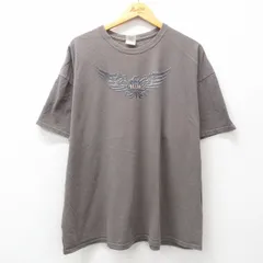 XL/古着 半袖 ビンテージ Tシャツ メンズ 00s 羽 アメリカ 大きいサイズ コットン クルーネック 濃グレー 25jul16 中古
