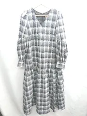 ◇ ⊇ nano universe チェック柄 パフスリーブ ティアード 長袖 ロング丈 ワンピース サイズF ブラック系 レディース E  【1410100054688】