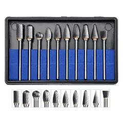 【特価商品】B) (3mm軸刃幅6mm 超硬ドリルビット タングステン製 ケース付10本セット 10種類 ビット リューター 超硬バー サムコス