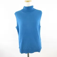 バーバリー ロンドン BURBERRY LONDON ニット セーター ノースリーブ タートルネック ワンポイント 青 4 *T518