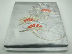 平和屋着物◎六通太鼓柄袋帯　駒刺繍　枝松文　銀糸　逸品　CAAI3717ku