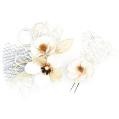髪飾り 成人式 水引 振袖 前撮り 袴 花 白 ゴールド ちりめん リーフ 大きい 小さい 2点セット 着物 和装 かんざし コーム Uピ No.12-1015