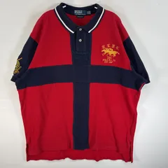 古着 90's/90年代 ポロバイラルフローレン Polo by Ralph Lauren 鹿の子 半袖 ポロシャツ エンブレム 背番号 ダブルビックポニー XXL  レッド系 ツートン メンズ