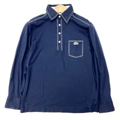 ラコステ ☆ LACOSTE ☆ レア ヴィンテージ 80s 長袖シャツ ハーフボタン ネイビー M相当 レトロ感が最高♪ 古着MIXにピッタリ♪■AB186のサムネイル