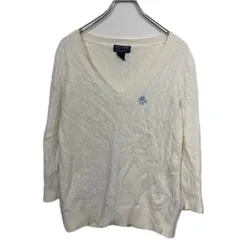 POLO JEANS COMPANY 七分袖 コットンニット ケーブル編み セーター レディース M ホワイト ポロジーンズ 古着卸 アメリカ仕入 a708-5228