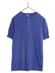 【お得なクーポン配布中!】 90s ポロ ラルフローレン ヘンリーネック リブ編み 半袖 Tシャツ メンズ M / 古着 90年代 オールド アンダーシャツ ポニー無し 無地 ブルー