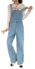 [kanaelun] 【カナエルン】デニム オーバーオール レディース オールインワン サロペット ジーンズ ゆったり ワイドパンツ 韓流 ポケット付き カジュアル 体型カバー 大きいサイズ カーブ 大きめ 着やせ 作 [ライトブルー（ストレート）] [XL]
