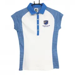 【美品】フットジョイ 半袖ポロシャツ ライトブルー×白 バイカラー レディース S ゴルフウェア FootJoy