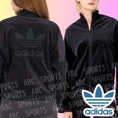 adidas アディダス ベロアジャージ トラックジャケット ブラック 2XL adidas ジャージ アディカラー ベロア トラックトップ