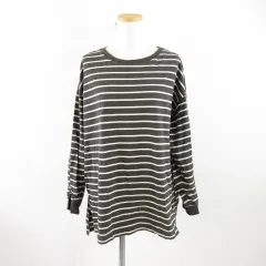 アメリカンホリック AMERICAN HOLIC カットソー ビッグシルエット 長袖 ボーダー グレー 白 L *A141