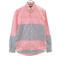 TOMMY HILFIGER トミーヒルフィガー ストライプ柄 長袖 レギュラーフィット ボタンダウンシャツ S レッド メンズ 古着