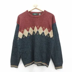 L/古着 長袖 セーター メンズ 90s アーガイル クルーネック 緑系他 グリーン 25oct14 中古 ニット トップス