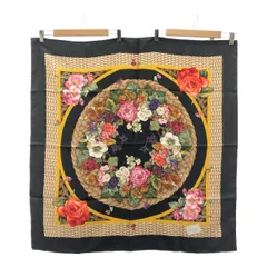GUCCI グッチ スカーフ シルク100％ 花柄 バスケット柄 ブラック 服飾小物 ok1271