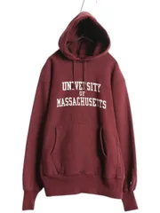 【お得なクーポン配布中!】 90s USA製 ★ チャンピオン リバースウィーブ カレッジ プリント スウェット フード パーカー メンズ L オールド トレーナー 裏起毛 エンジ