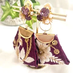 【セール品】NO.102　スワロフスキーｘインド刺繍リボン　イヤリングのみ