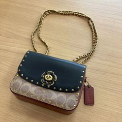 【EL5】コーチ マディソン ショルダー バッグ 16 シグネチャー  リベット C2462 FJ9782