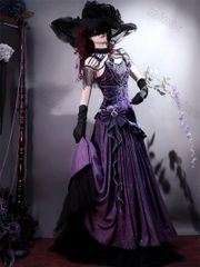 温柔限定オリジナルデザイン 紫夜星河CLA優雅なベルベット華麗なフィッシュテールドレス Lolitaスタイルワンピース