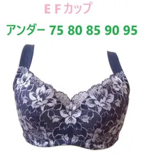 （E、F カップ）ネイビー　バストすっきりブラジャー　ワイヤー入り　幅広ストラップ　脇高設計　リフトアップパネル　細見せ ブラジャー　新品   送料無料