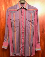 MADE IN USA製 80s～90s Panhandle Slim ストライプ柄長袖ウエスタンシャツ パープル 14 1/2×32サイズ