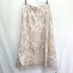◇ ⊂ GRL グレイル 花柄刺繍 シアー ロング丈 フレア スカート サイズL ベージュ系 レディース E  【1410100046621】