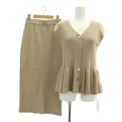 ナチュラルビューティーベーシック NATURAL BEAUTY BASIC 22SS ペプラムニットセットアップ リブ 半袖 Vネック タイトスカート ロング M ベージュ /MY ■OS