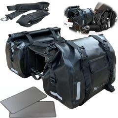 T.S.H バイク用防水サイドバッグ 左右セット 底面補強シート付 ６０L アクセサリー 防水 エンジンガードバッグ バイク サイドバック ショルダーバッグ ストラップ付き サイドバッグ バイク用ライディングツール 大容量 (ブラック・ブラック)