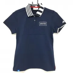 【超美品】アディダス 半袖ポロシャツ ネイビー×白 襟ボーダー レディース M/M ゴルフウェア adidas