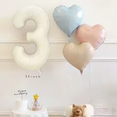 お得価格♪　くすみ ナンバーバルーン＆ ハートセット　誕生日飾り風船　バースデー　記念日　1歳　２歳　3歳　４歳　５歳　６歳　７歳　８歳　９歳　１００日祝い　女の子　男の子