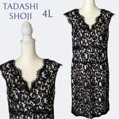 新品◆TADASHI SHOJI タダシショージ 上品ブラック総レースVネックタイトワンピース 4L