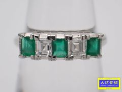 PT900 プラチナ ダイヤ エメラルド リング 0.41ct D0.31ct 11号 4.55g 中古A 【送料無料】 C-9436【質屋出品】