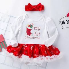 60-70cm　靴下柄　クリスマスロンパース　赤白　子供仮装　コスプレ　サンタ