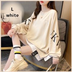 新品　ダブルロングシャツ  サイドロゴ　重ね着風　韓国　ストリートデザイン