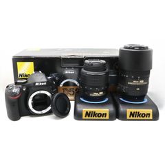 《新品級 S数177回のみ》 デジタル一眼レフカメラ NIKON D5200 ダブルズームキット ブラック ニコン k3160