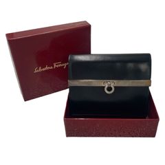 Ferragamo レザー 二つ折り財布 がま口 ガンチーニ ブラック