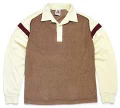 70s KENNINGTONケニントン マルチカラー 切り替え パイル 長袖ポロシャツ★ビンテージ オールド カリフォルニア ビーチ タオル ラグラン
