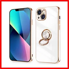【匿名配送】 iPhone13_ホワイト iPhone 13 ケース リング付き 耐衝撃 360°回転 スタンド機能 車載ホルダー対応 6.1インチ アイフォン