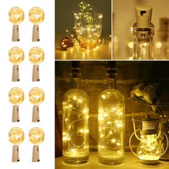 【特価セール】8個パック おしゃれ クリスマスツリー電飾 装飾ライト パーティー 結婚式 ボタン電池27個付属 クリスマス飾り 飾り付け ハロウィン 空き瓶ライト ワインボトルライト コルク栓風ワイヤーライト コルクライト 防水銅線ワイヤー 電球色 20LED