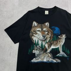 USA製 狼 オオカミ ウルフ リアルアニマル 半袖Tシャツ 古着 ブラック