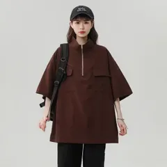 Tシャツ ハーフジップ 半袖 薄手 快適 ５分袖 ストリート レディース 夏 シンプル ポケット オーバーサイズ 大きいサイズ ゆったり かっこいい 無地 白 黒 大人 春服 トップス ロング丈 男の子 女の子 大きめ おしゃれ ペア