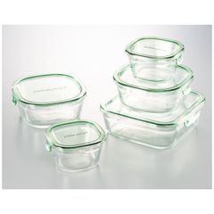 iwaki イワキ パック＆レンジ角型5点セット グリーン/耐熱ガラス PSC-PRN-5G（1168-057）冷凍/電子レンジ/オーブン/食洗機OK キッチン 収納 透明 ガラス 食器 器 調理道具 キッチン容器 清潔 シンプル おしゃれ PACK&RANG