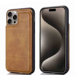 【人気商品】】 背面カード 手帳型ケース iPhone 15 PRO MAX 6.7 Viesa inch (6.7インチ) 対応 APPLE スマホ バックカバー ケース 手帳型 (ブラウン) 手作り 財布型 マグネット 【 薄 軽量 ポケット収納付き 背面