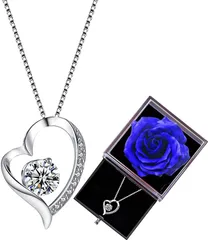 Laluna ネックレス レディース 45cmチェーン アクセサリー シルバー925 オープンハート型 ジュエリーブルー薔薇( ジュエリーブルー)