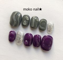 ディープパープル★グレーぷっくりニュアンス