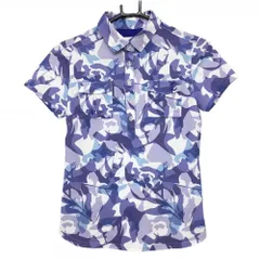 ★値下げ★【超美品】キャロウェイ 半袖ポロシャツ 白×パープル 総柄 胸ポケット付 レディース S ゴルフウェア Callaway